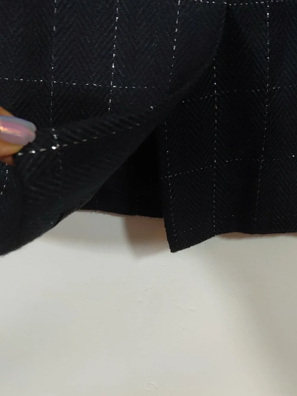 George Simonton Black Metallic Thread Windowpane Knit Blazer Skirt Set Size 14